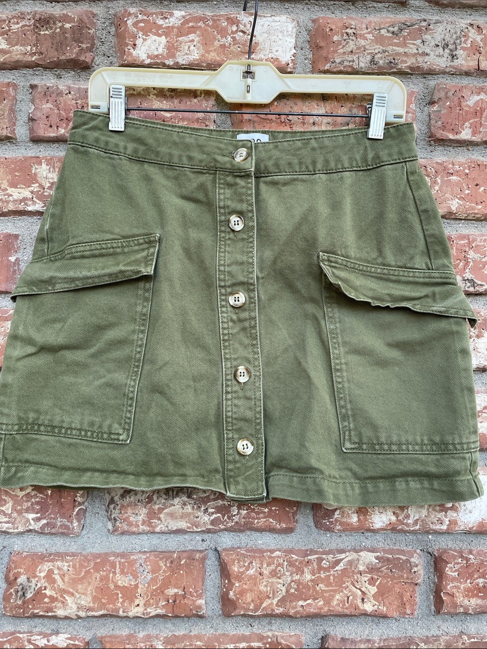 BDG Olive Green Button-Front Pocket Mini Skirt